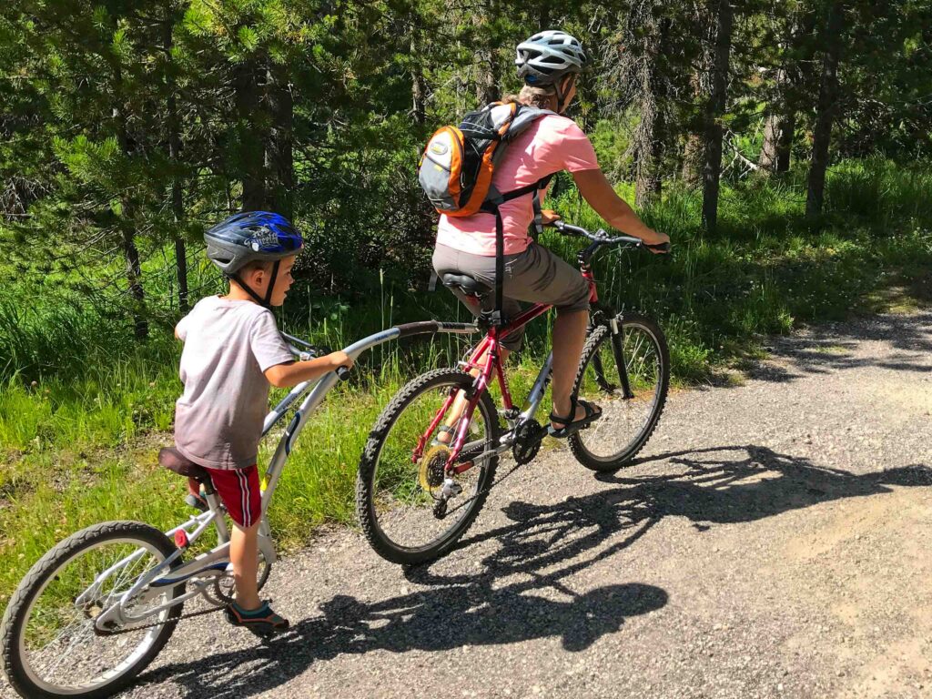 Boy and Mom Biking yellowstone